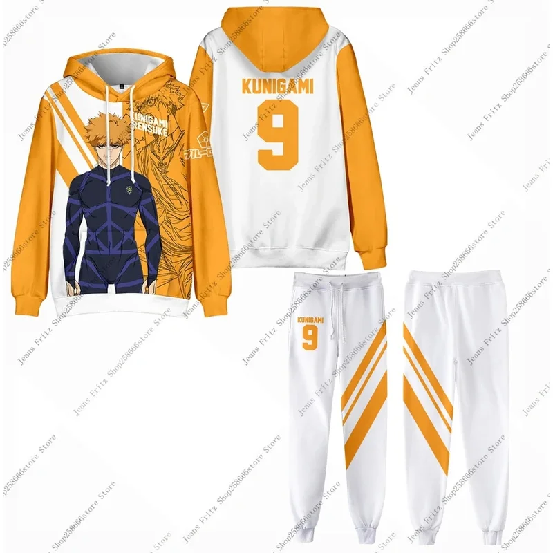 Conjunto de 2 uds de Anime Blue Lock, Sudadera con capucha con estampado 3D, chándal para hombre, conjunto de 2 piezas, ropa deportiva para hombres y mujeres, ropa Unisex, conjuntos para niños