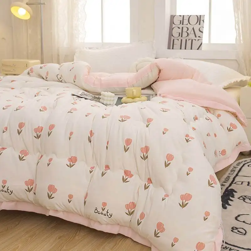 

A-Class Soy Fiber Quilt Thick Winter Duvet Student Print Core Cotton Quilt for Dormitory Four Seasons Multi-layered Fabric