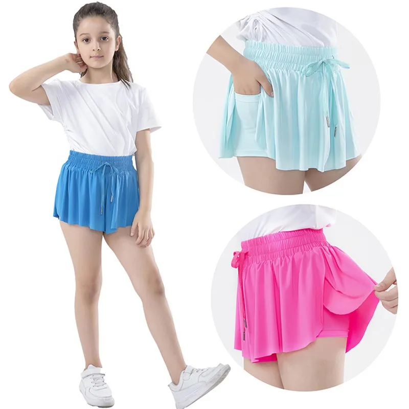 

Children's Running Tennis Skirt Badminton Golf Skirt High Waist Shorts Girl Athletic Running Sport Girls Pleated Skorts