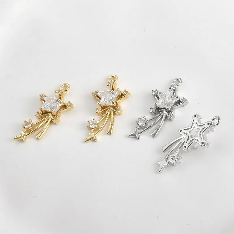 Copper-plated 14k Real Gold Color-preserving Zircon Meteor Pentagram Pendant DIY Handmade Bracelet Necklace Earrings Accessories