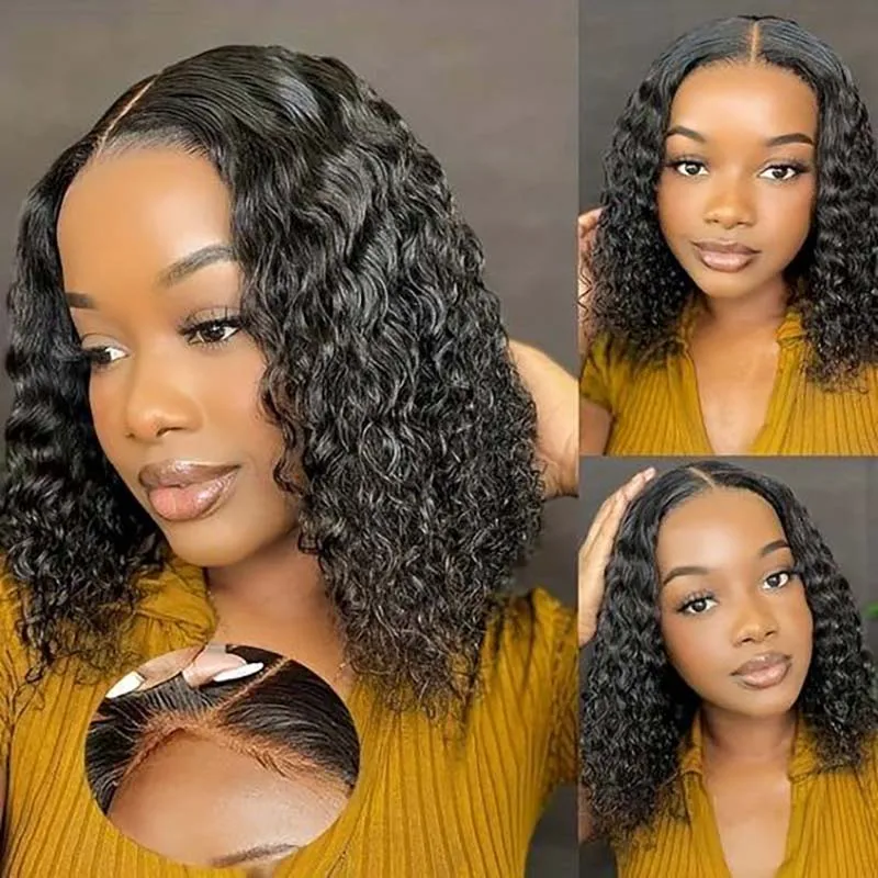 10インチショートカーリーボブウィッグレースフロント人毛ウィッグ220密度4x4ディープウェーブレースフロントウィッグブラジル人毛ウィッグ女性用