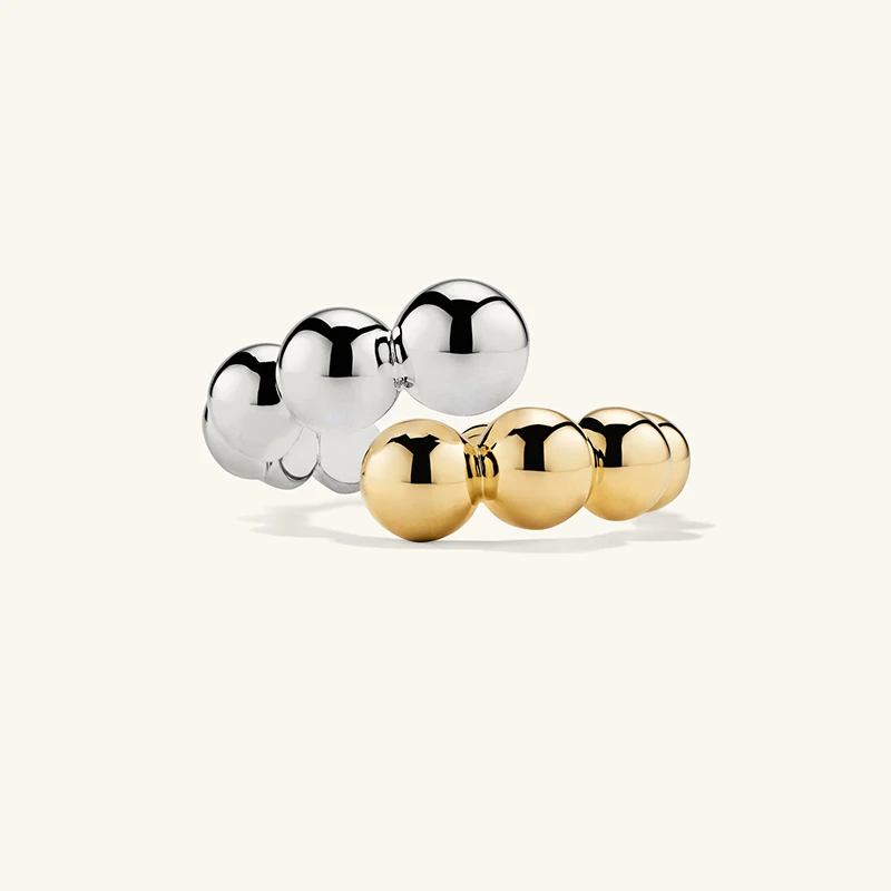 925 Sterling Silver Chunky Women Bead Band Design Ring 18k Gold Plated Fine Jewelry Two Tone Rings for Girls