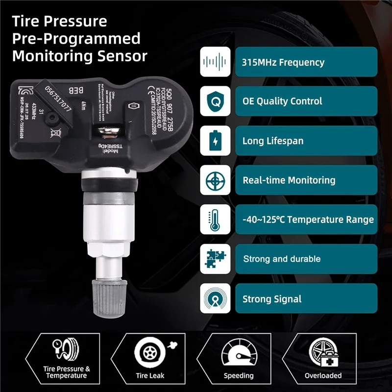 TPMS 5Q0907275 5Q0907275B مستشعر ضغط الإطارات 4X لسكودا بيتل جولف