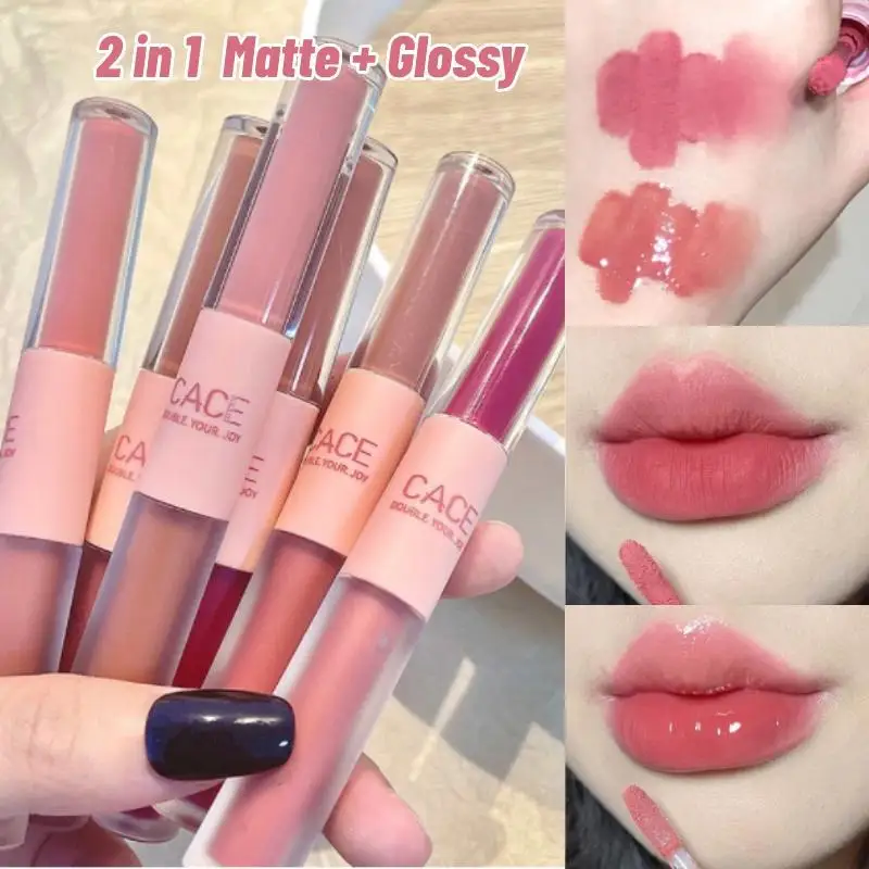 Dubbel Uiteinde Lip Glazuur Full Gloss Spiegel En Matte Fluweel Lange Termijn Kleur En Vocht Lipgloss Anti Vlek Cosmetische Lip Glazuur