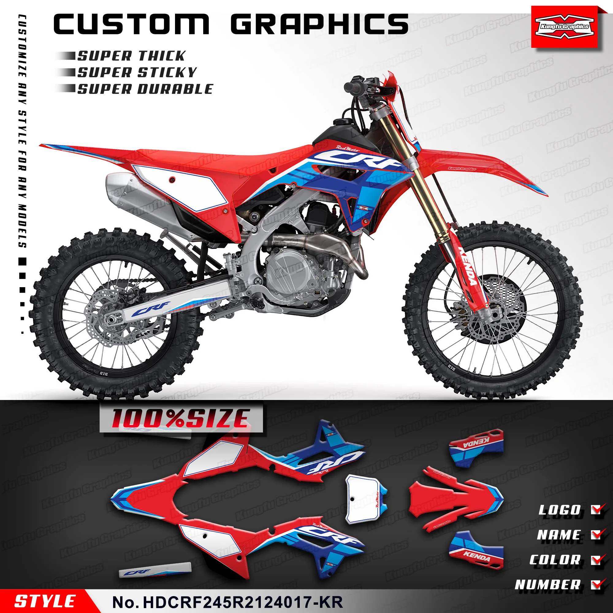 

KUNGFU GRAPHICS мотоциклетные наклейки клейкие наклейки для Honda CRF250R CRF450R CRF450RWE 2021 2022 2023 2024, HDCRF245R2124017-KR