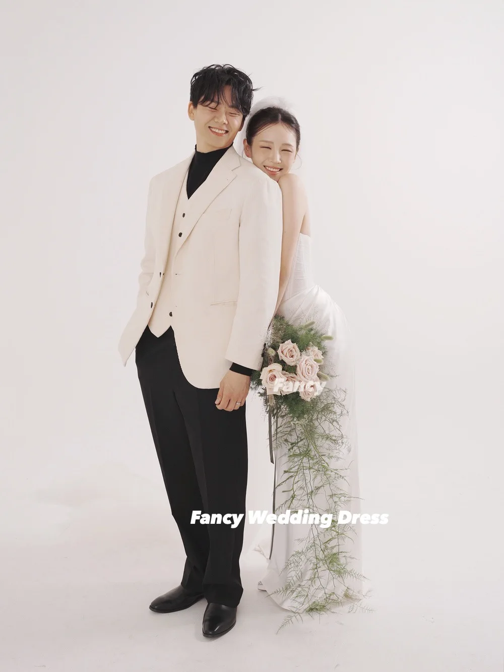 Fancy Princess Strapless Korea Wedding Dress Photoshoot Mermaid Soft Satin Evening Gown Back Corset 웨딩드레스 Customized