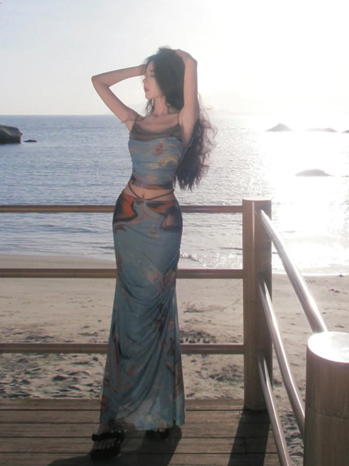 

Summer Sexy Slimming American Sle Beach Vaion Two-Piece Set Women's Skirt Bodycon Dr Sanya Faionable Outfit