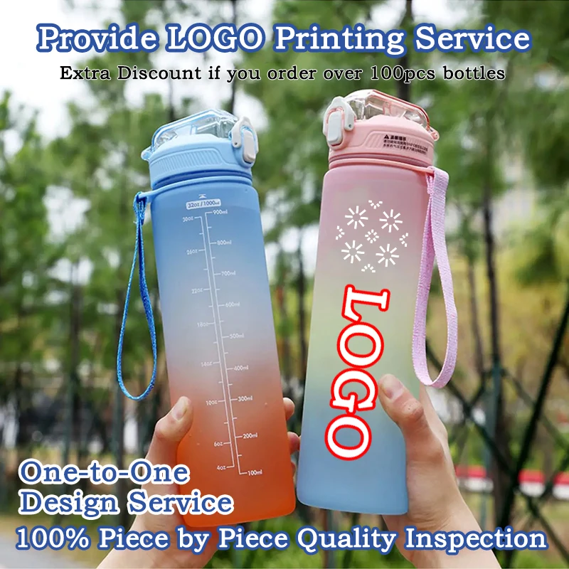 

DIY LOGO Plastic Bottle With Straw 1L OEM Print Name Big Capacity Customize Pattern Design Outdoor Easy Take Summer Sport Drink