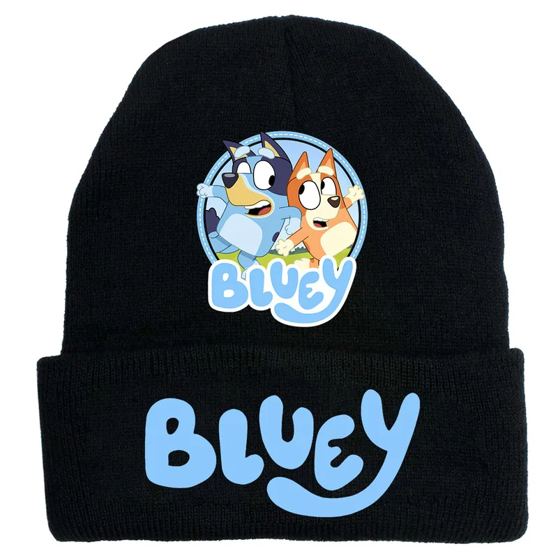 New Anime Bluey Children's Knitted Hat Cute Bingo Family Printed Wool Hat Autumn and Winter Style Velvet Hat Gift