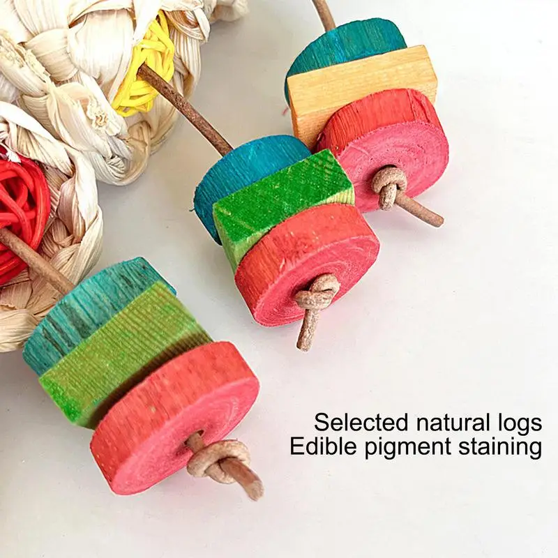 Jouets à mâcher en bois naturel pour oiseaux, jouets cacatoès à mâcher, coloré, multifonctionnel, décoratif, accessoires de conure suspendus pour perruche