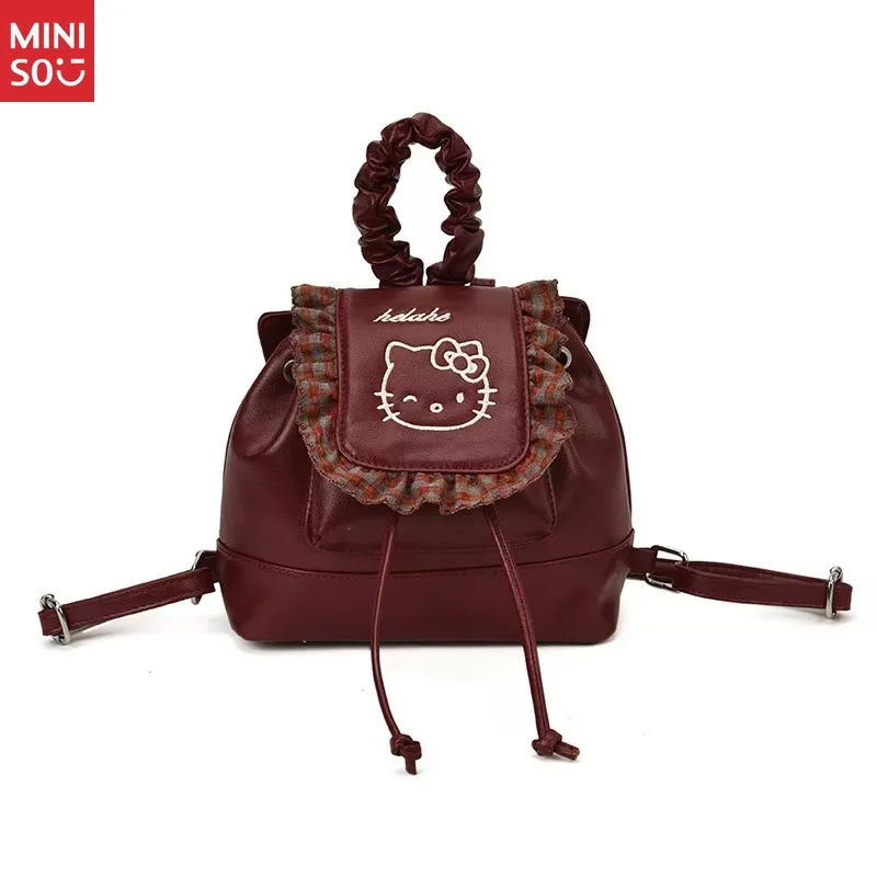 Miniso Korean Style PU Leather Hello Kitty Backpack, Unique Cartoon Bag for Women & Girls