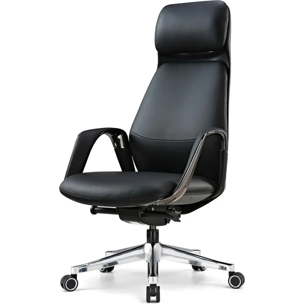 

Genuine Leather Office Chair, Luxury Office Chairs High Back Office Chairs with Arms & Aluminum Base, Chair