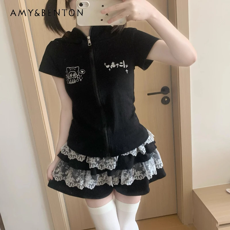 

2025 New Japanese Original Girl Skirt Cute Sweet Versatile Daily Three-color Lace Fungus Lace Cake Tutu Mini Skirts For Women