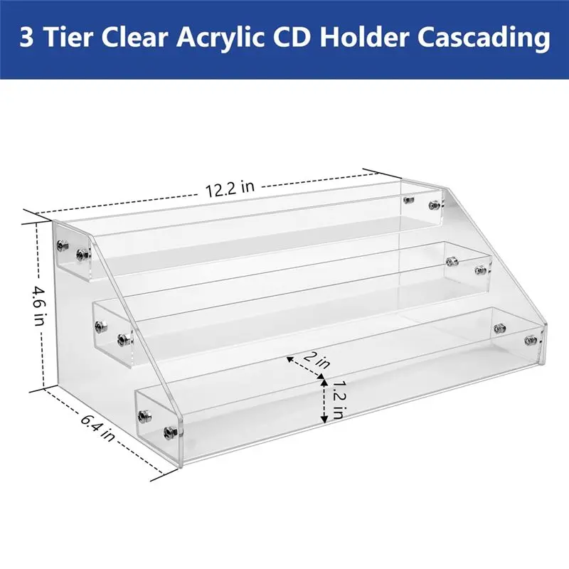 A23E-3 Tier Clear Acrylic CD Holder Cascading CD Storage Rack