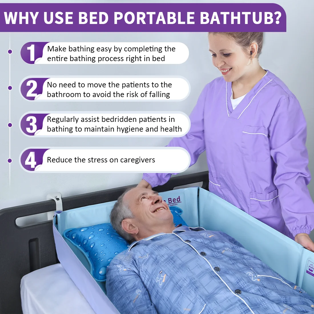 Portable Bathtub Medical Patient Shower Mattress in Bed Foldable Washing System for Disabled Elderly Bedridden People