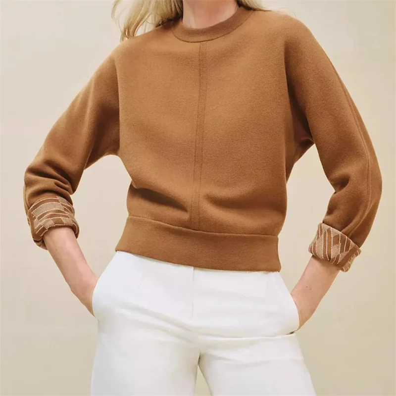 Women\'s sweater New elastic knitted round neck pullover for autumn 2024 cashmere blend that can be worn on both sides knitwear