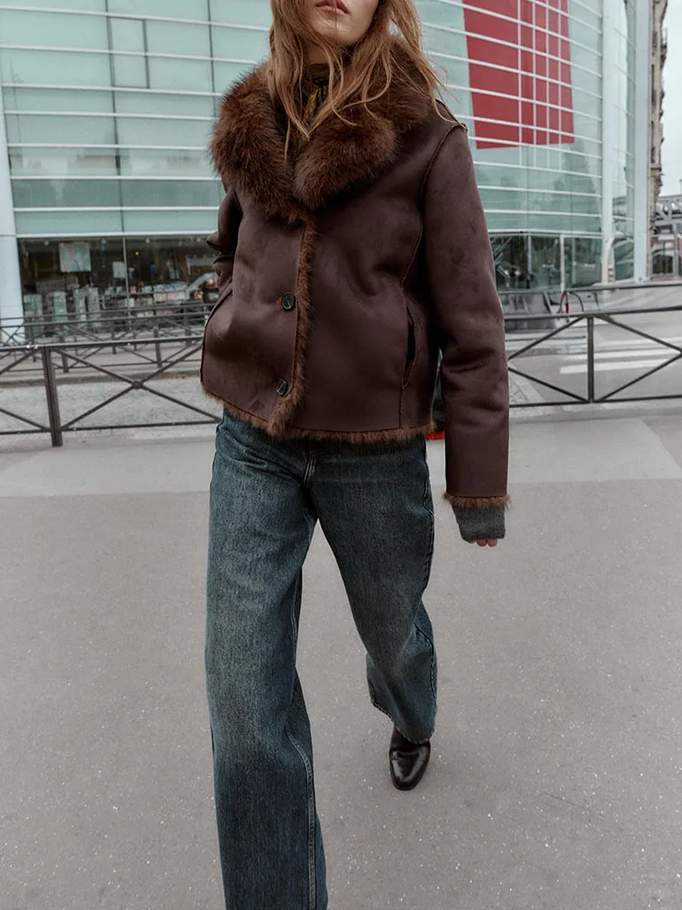 

Двусторонняя куртка с эффектом искусственного меха для женщин, премиум-класса, зимняя, новая коллекция 2025, для повседневной носки, свободный крой, стандартная длина