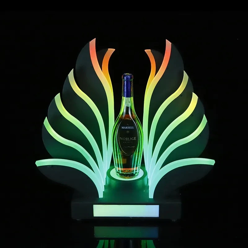 Peacock Tail LED Luminous Wine Bottle Holder Rechargeable Champagne Cocktail Whisky Drinkware Holder For Disco Party Nightclub