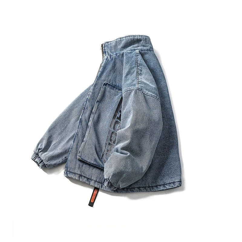 Casacos denim americanos de algodão para homens e mulheres, gola alta, manga comprida, espessados, quentes, casuais, soltos, jaquetas de trabalho, marca da moda, inverno