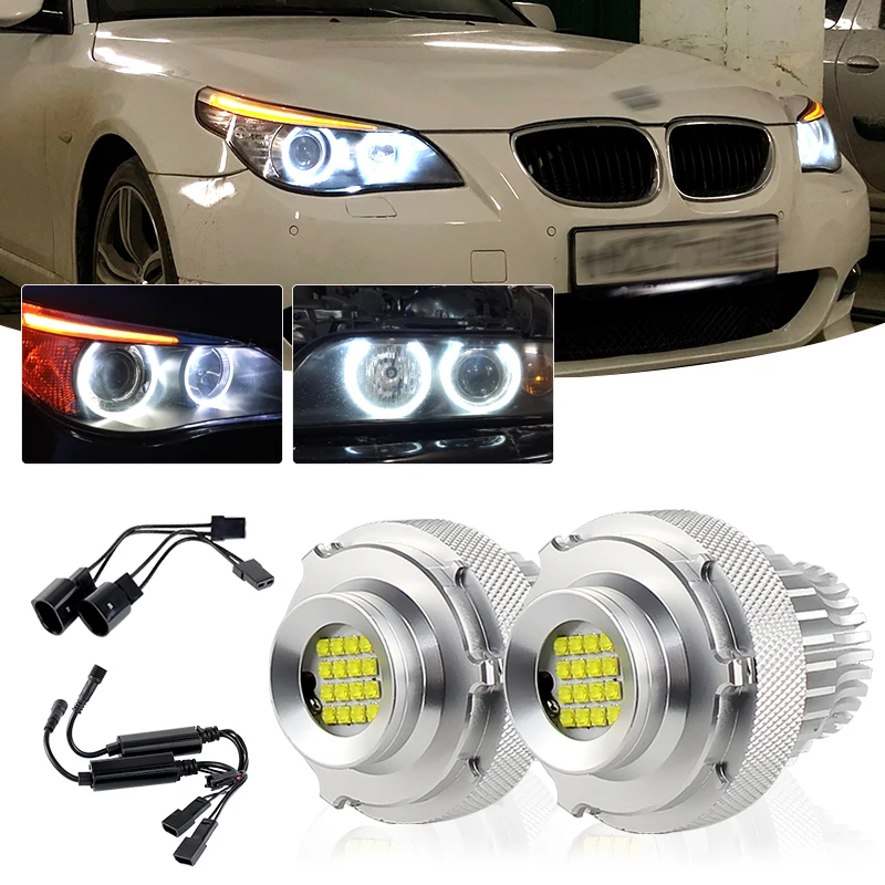 

2Pcs Canbus No Error Angel Eyes LED Marker Lights 160W for BMW 5-Series E60 E61 LCI LED Halo Ring Car Headlight Bulb Xenon White