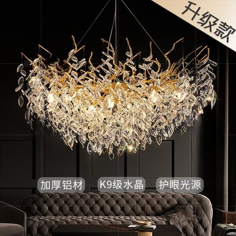 

French luxury light luxury crystal lamp simple living room atmosphere chandelier duplex building American branch