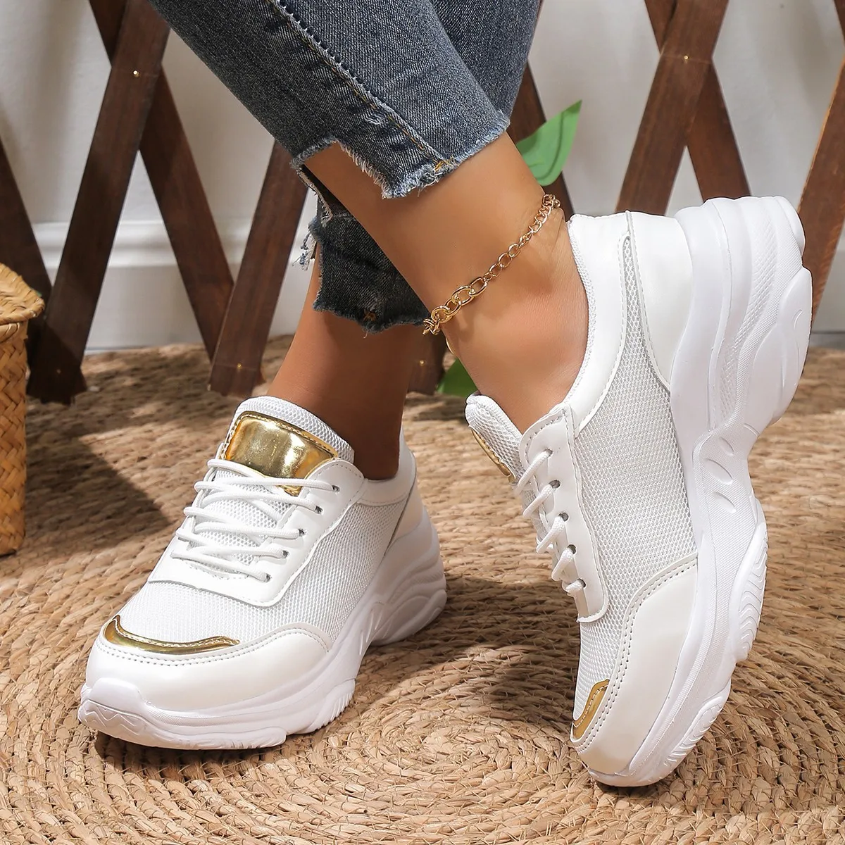 Women Sneakers Shoes Fashion Lace Up Wedge Platform Vulcanized Shoes Shoes Female Mesh Casual Walking Plus Size Zapatillas Mujer