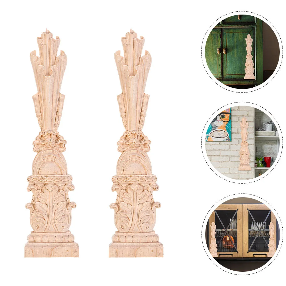 

2pcs Wood Carved Applique Cabinet Door Onlay Decorative Wooden Trim For Furniture Diy Home Decor Unpainted Indoor Onlay Storage