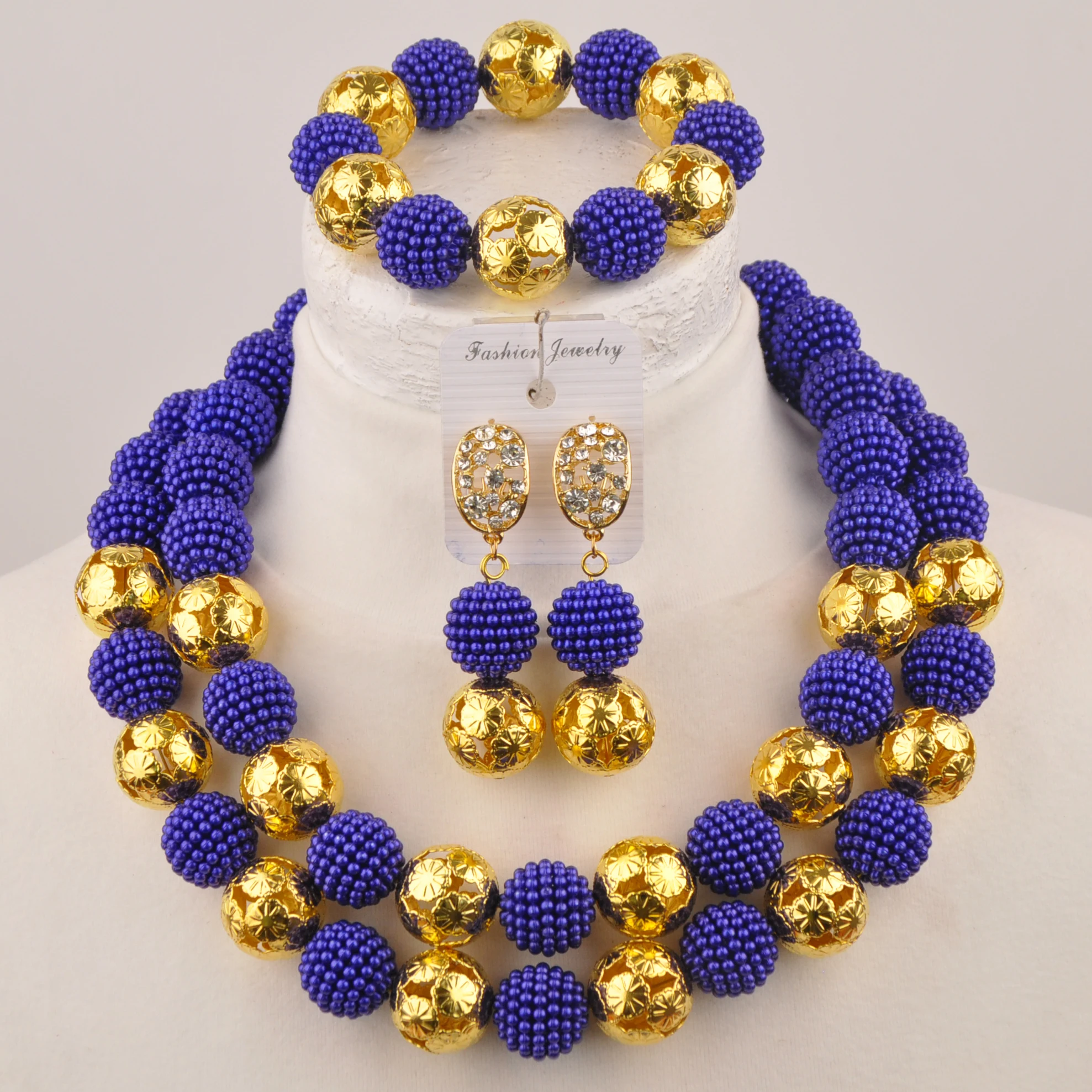 

Traditional Royal Blue Jewellery Nigerian imitation pearl wedding jewellery set