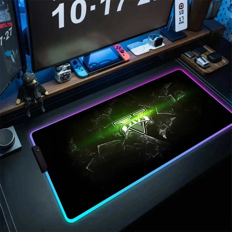 لوحة ماوس للألعاب Gta LED كبيرة ، حصيرة مكتب كبيرة ، ألعاب الكمبيوتر ، لوحة ماوس RGB ، ماوس مضيئة ، مانعة للانزلاق ، مبهرة ، حصائر رائعة