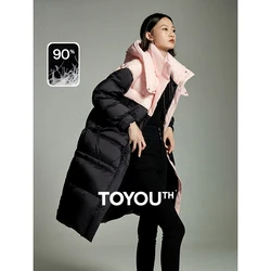 Toyouth-Chaqueta larga con capucha para mujer, abrigo grueso holgado con cuello levantado, colores contrastantes, Tops resistentes al frío para exteriores, invierno, 2023