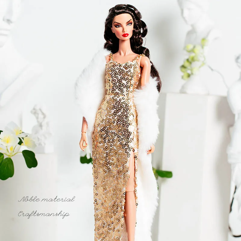 30 centimetri Fashion Design Supermodel Doll Outfit 1/6 BJD Doll Lusso Paillettes Abito Da Sera + Scarpe Set Partito Vestire Vestiti Per FR PP