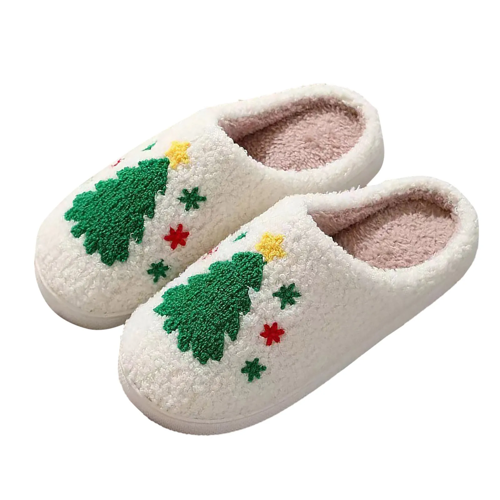 Couples Holiday Christmas Tree Printed Slippers For Men And Women Warm Slippers At Home Fashion Soft Thick Non Slip Shoes