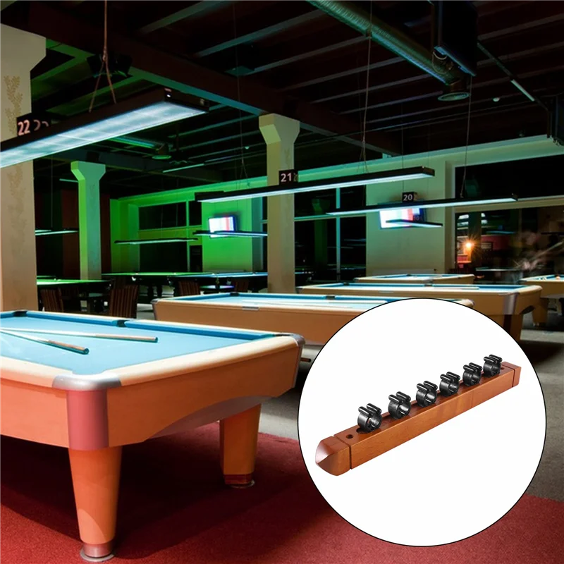 

【Supernew】Новая настенная стойка для бильярдных кий из твердой древесины, стойка для кия, 6 зажимов, держатель для бильярда, кронштейн, аксессуары, коричневый