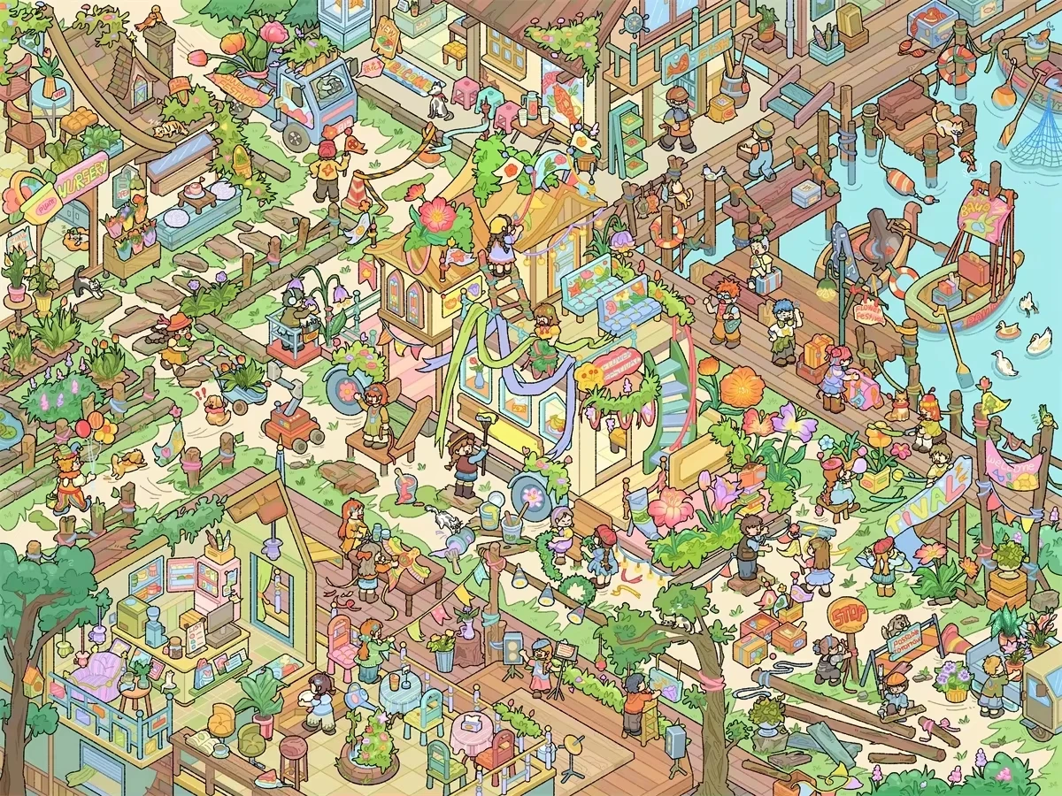 500/1000/1200/2000PCS Jigsaw Puzzle Retro Cartoon Miniature Scene Dreamy Fairytale Town Rich Nature Scenery Collection Gift