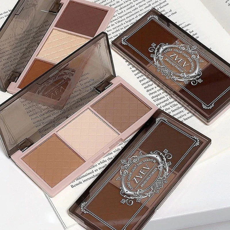 Heallor dreifarbige Kontur palette matt Glitter Text marker Bronzer Tablett feines festes Pulver natürliche 3D-Gesicht Nase Umriss Skulptur