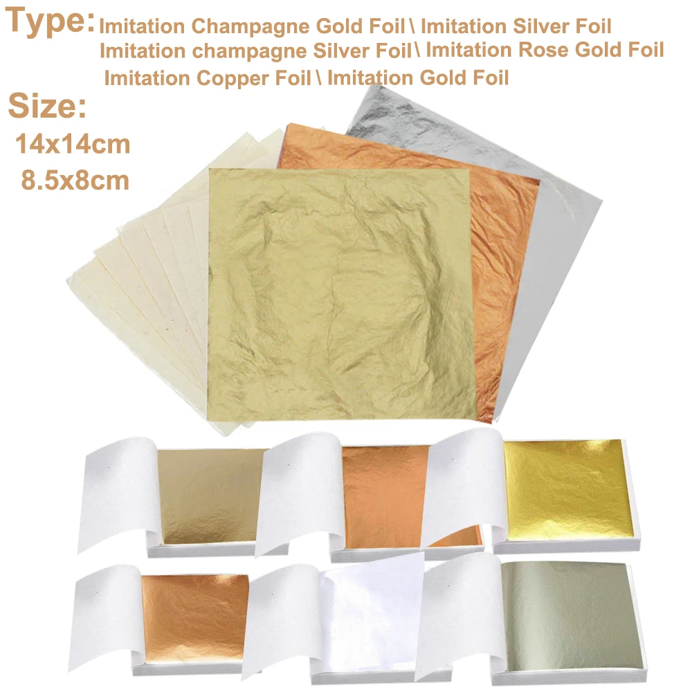 100pcs Imitation Golds Silver Coppers Foil Sheets,DIY Gilding Flakes for Resin Art, Nail Design, Candle Making, Craft Decoration