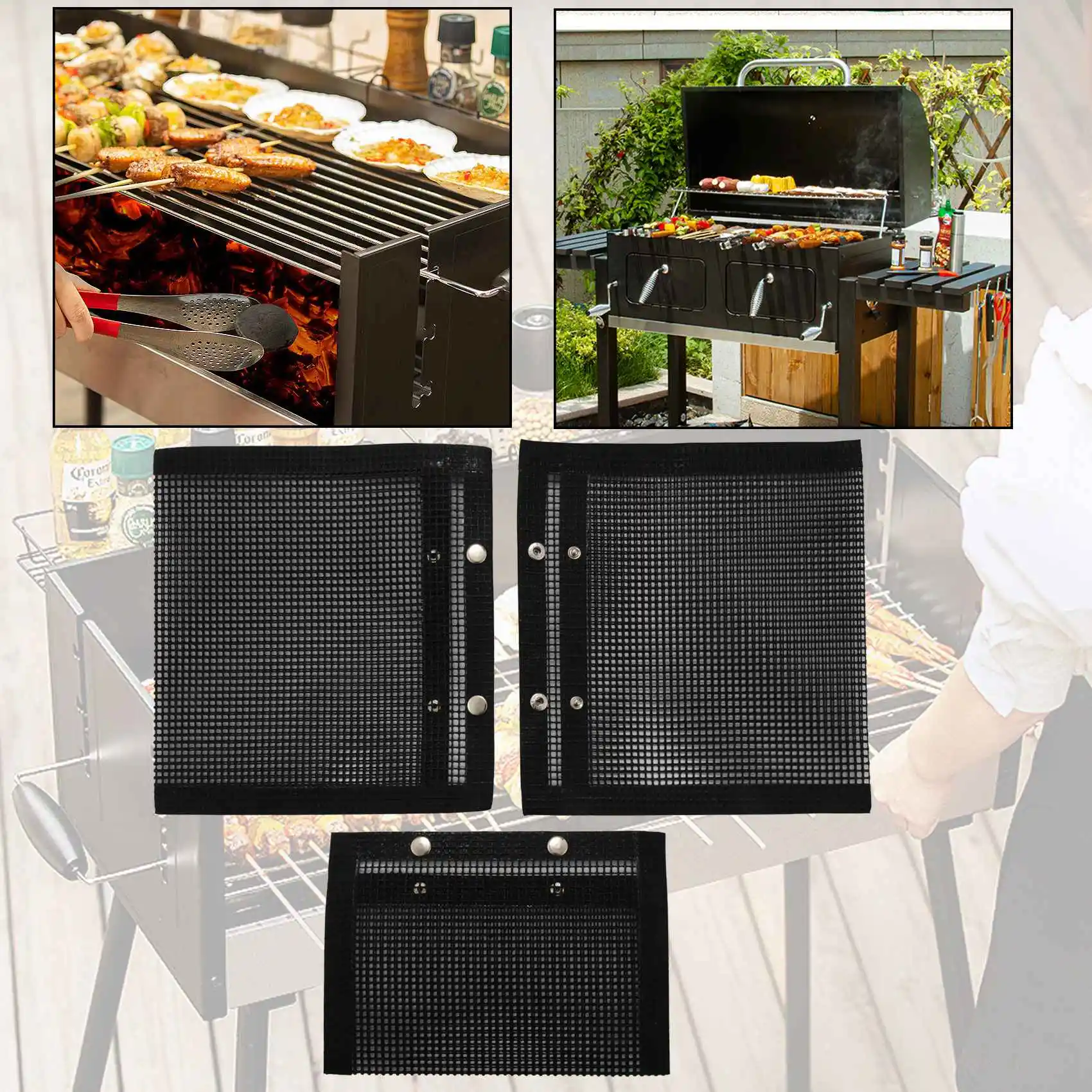 

3 Pcs Non-Stick Mesh Grilling Bag Non-Stick BBQ Bake Bag Outdoor Picnic Tool