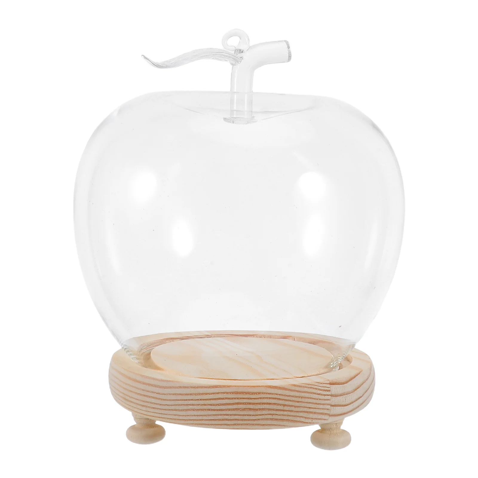 

1Set Glass Dome Cloche Apple Shaped with Wood Base Clear Display Case for Crafts Keepsakes Dust Protection Home Office Bedroom