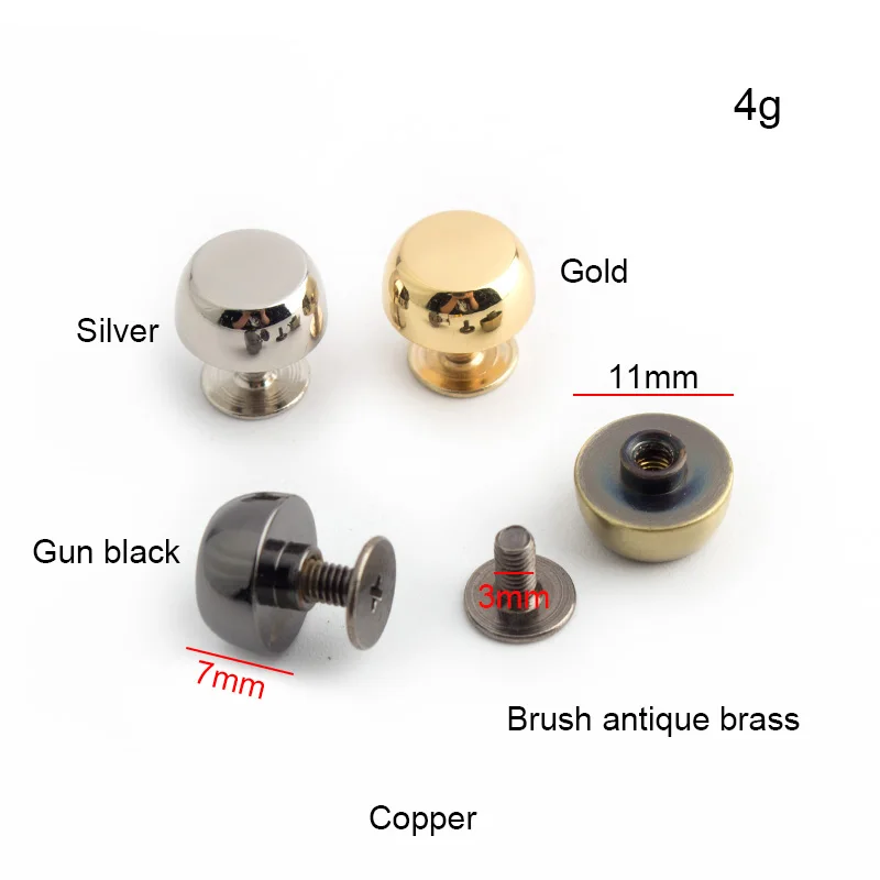 50-200pcs 8 colors 11mm 13mm solid cast stud DIY bag bottom rivets in screws,bags handbags purse feet studs
