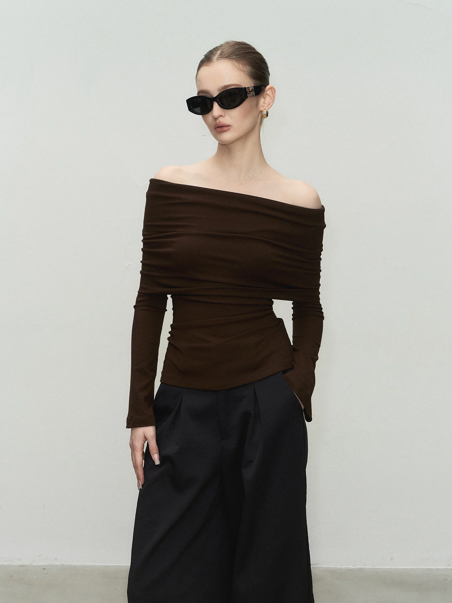 

Вязаный топ Fumisme из дымчатой пряжи с открытыми плечами, элегантный, с длинными рукавами, женский, мягкий, дышащий, удобный, повседневный стиль