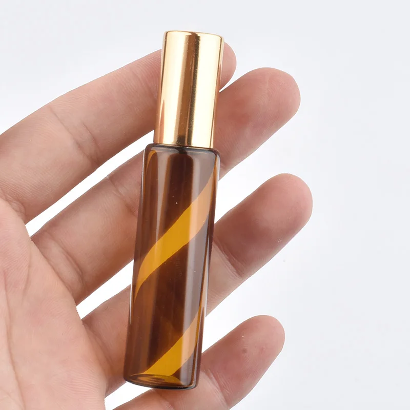 20 piezas bola de rodillo ámbar de 10ml, botella de aceite de vidrio esencial, bola de rodillo de Perfume vacía, contenedor de líquidos rellenable, herramientas de maquillaje