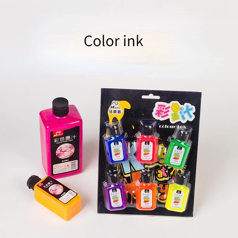 120ml/500ml Color Ink Children's Art Large-capacity Washable Painting Pigment Bottled Fluorescent Color Ink Stationery