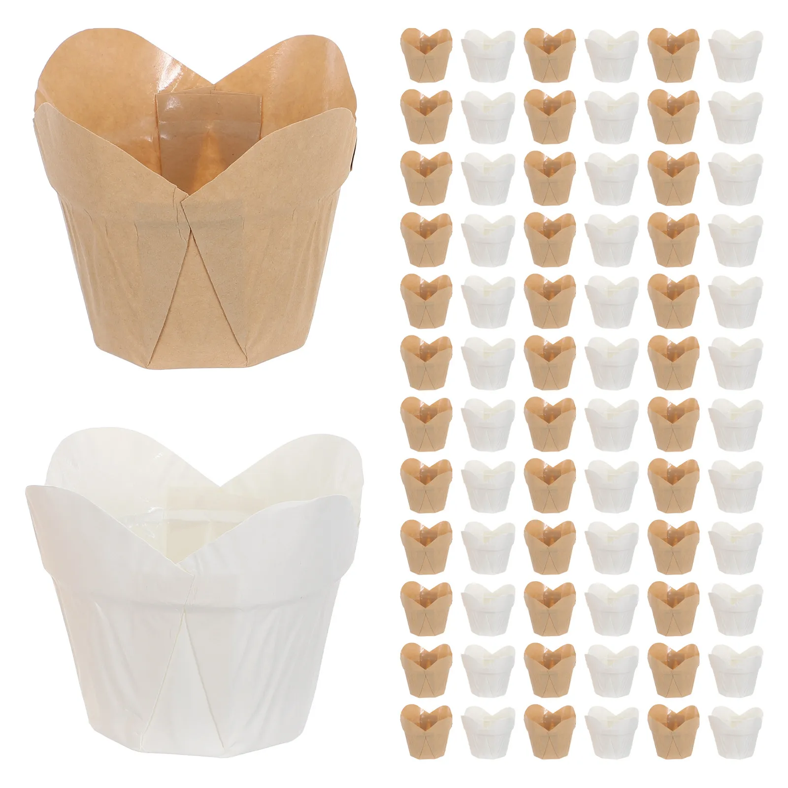 100Pcs Baking Cups Muffin Liners Unbleached Tulip Parchment Non-Stick Disposable Cupcake Holders Heat Resistant Grease Proof