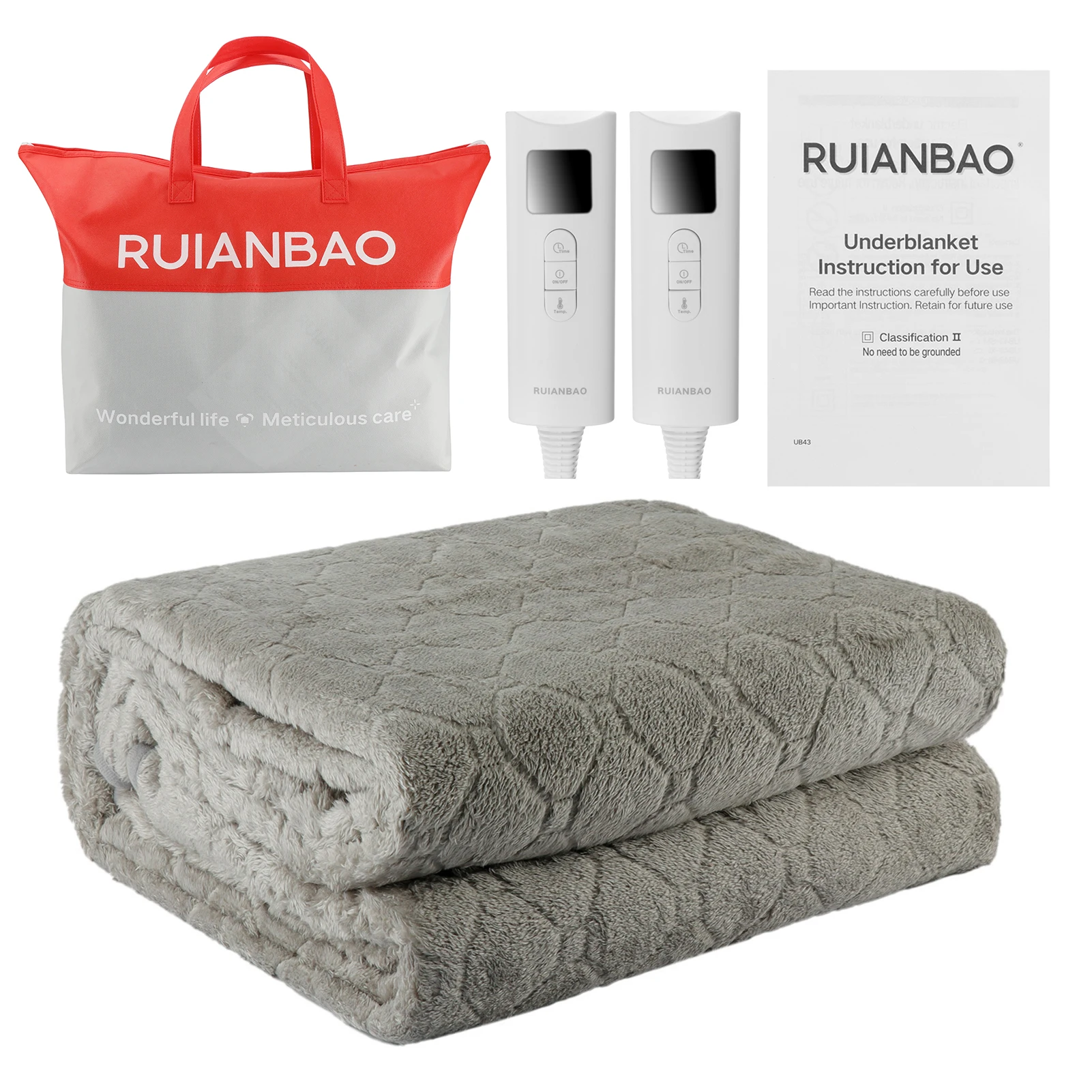 RUIANBAO Double Electric Blanket Flannel Soft Heated Bed Mat Warmer Under Blankets Washable SAA Certification AU Plug