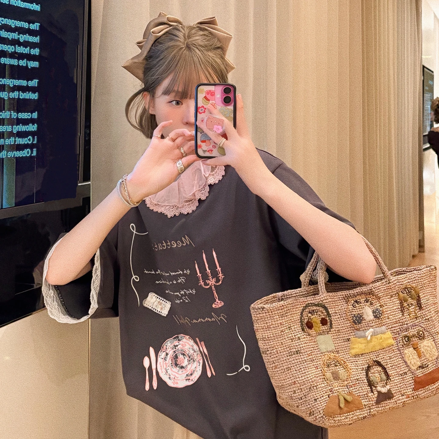 

Женская повседневная хлопковая футболка Vimas с японским принтом, ручной вышивкой бисером и смешанными материалами, ручной работы