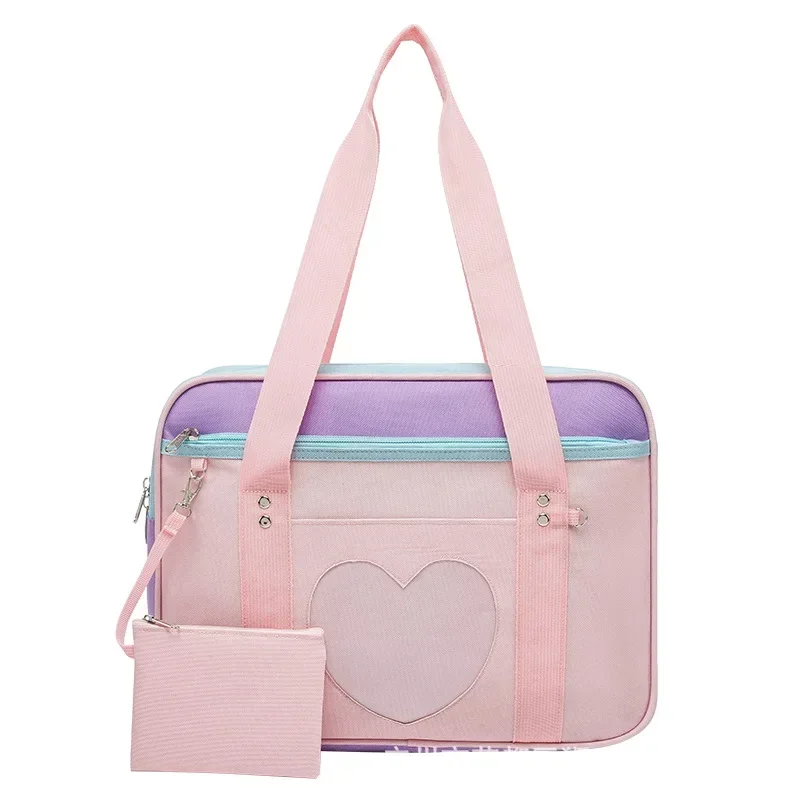 Japanese Preppy Style Pink Uniform Shoulder School Bags for Women Girls Canvas Large Capacity Casual Luggage Handbags Totes