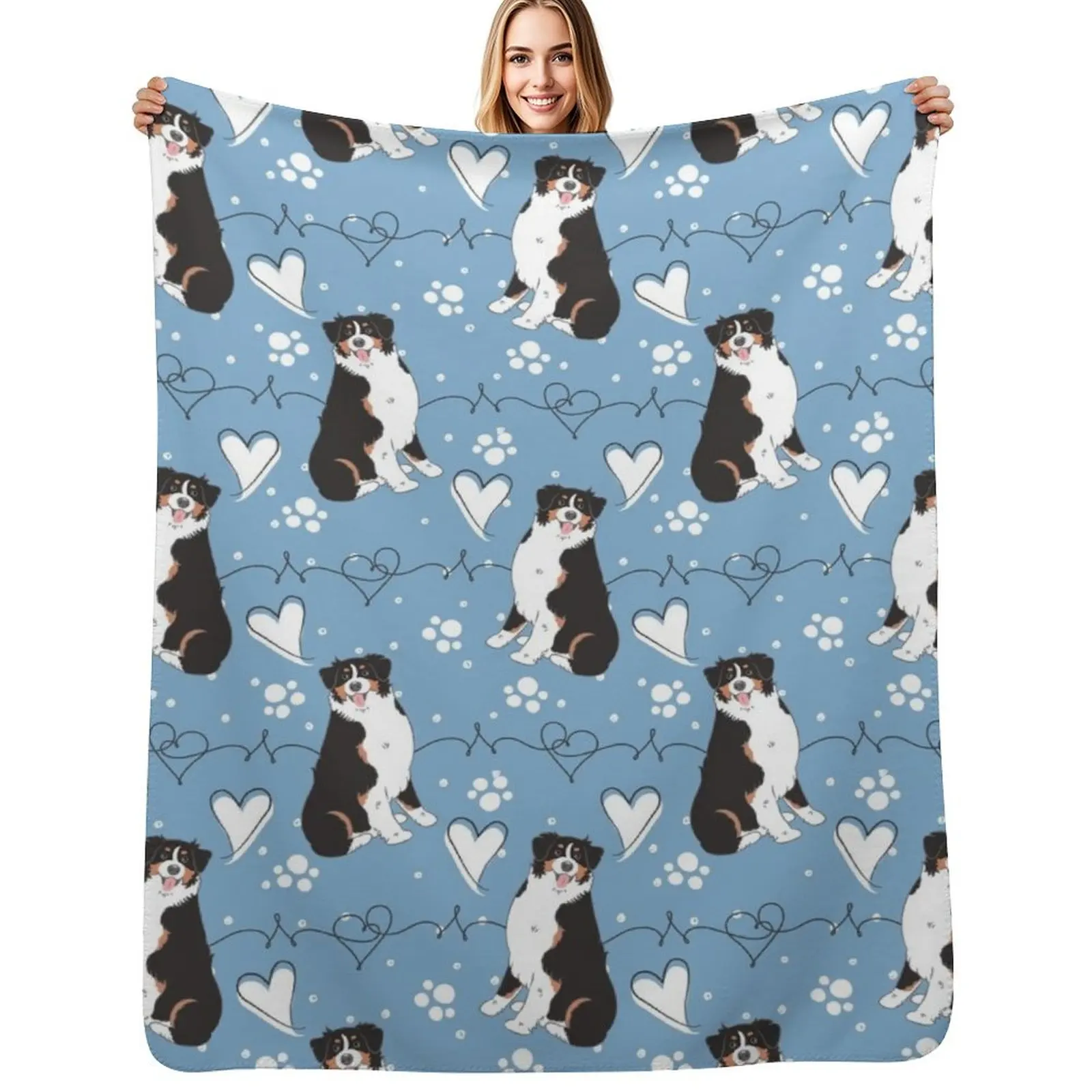 

LOVE Black Tricolor Australian Shepherd Throw Blanket Warm Comfortable Blanket for Office Napping