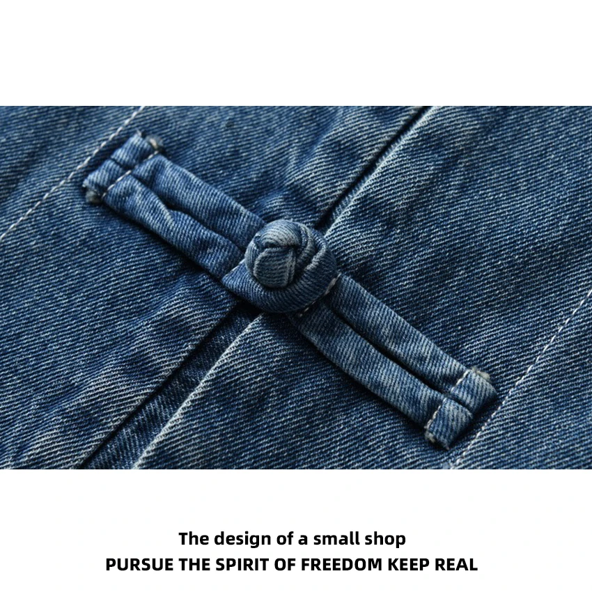 

Waed Cotton Casual Stand Collar Denim irt Jaet Men Spring Autumn Harajuku Sle Outerwear Long Sve Youth Faion