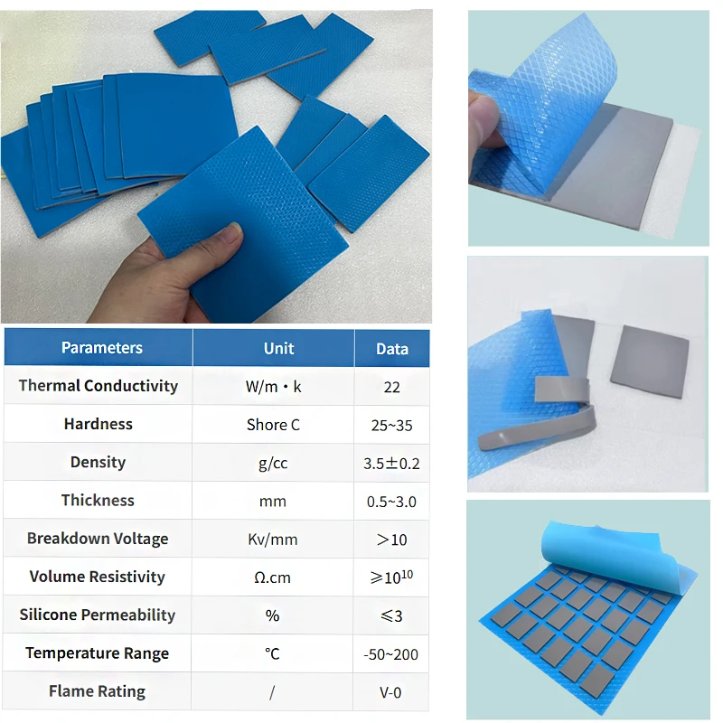 22W/mk 100x100mm Soft Thermal Pad Sheets 0.5mm 1.0mm 1.5mm 2.0mm 2.5mm Thick Silicone Thermal Conductive Gap Pads GPU CPU Laptop
