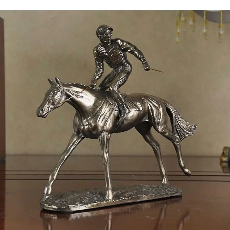 Horse Racing Statue Resin Crafts Rider Ornaments Desk Decoration Athlete Sculpture Room Aesthetics Furnishings